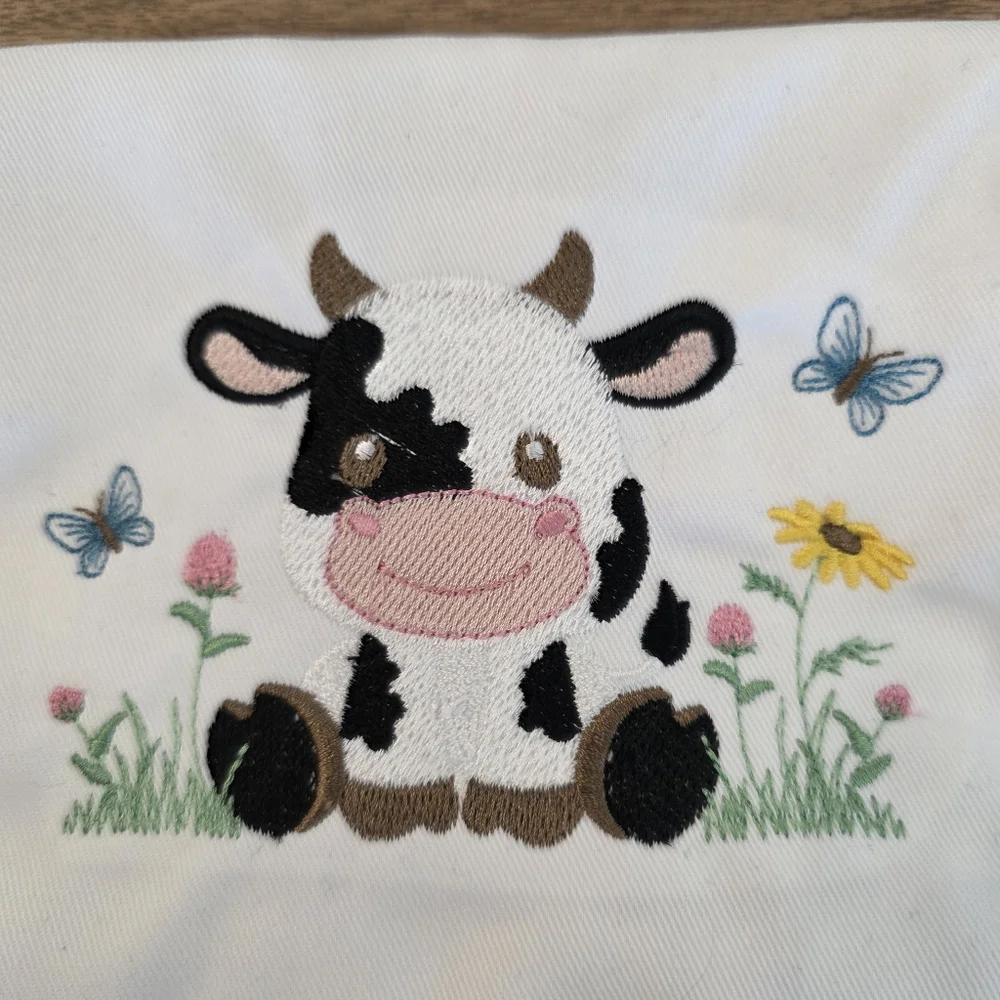 Handcrafted Embroidered Floral & Country Cow Tea Hand Towels Set Of 2 18